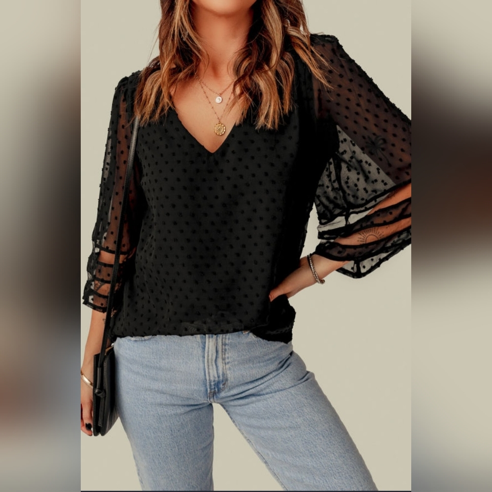 V Neck Kimono Sleeve Blouse